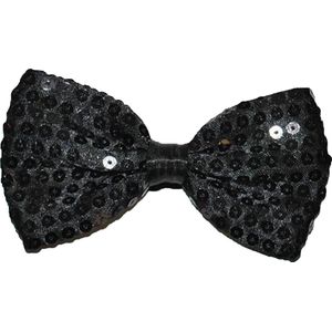 Toppers - Funny Fashion Carnaval verkleed vlinderstrikje met glitter pailletten - zwart - polyester - heren/dames