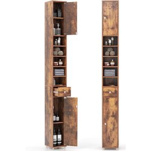 COSTWAY Badkamerkast hoog kast smal, Opbergkast met 2 deuren, 1 lade en verstelbare planken, ruimtebesparend badkamerrek voor badkamer, woonkamer, keuken, 20 x 20 x 180 cm