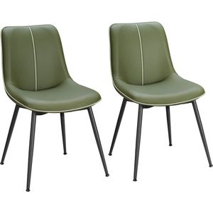 Rootz Forest Green Eetkamerstoelen - Keukenstoelen - Gestoffeerde stoelen - Constructie van multiplex en staal - Comfortabele schuimvulling - 56 cm x 50 cm x 81 cm - Set van 2 - Max. 120 kg capaciteit