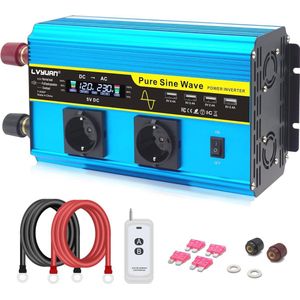 Omvormer 12V naar 230V - 2000W/4000W Pure Sinus Spanningsomvormer met LCD en Draadloze Afstandsbediening