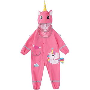 Famanu - Kinder Regenjassen Jongens Meisjes Regenkleding Unisex-Plaspakken met Capuchon Leuke Regenpakken met 3D-Patroon Eenstuk Ademende Transparante Hoed Reflecterende Strepen 1-8 Jaar