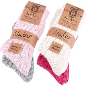 BRUBAKER - Alpaca Sokken - Roze Beige Grijs - Winter Sokken Set - 4 Paar