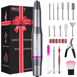 ProductPlanet® Elektrische Nagelvijl Lite Edition - 20000 RPM - Nagelfrees - Manicure en Pedicure Set - Inclusief 11 Bitjes & 100 Schuurrolletjes - 6 Extra Accessoires - Grijs