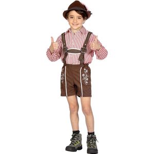 Wilbers & Wilbers - Boeren Tirol & Oktoberfest Kostuum - Rood Wit Geblokte Tiroler Blouse Jongen - Rood - Maat 152 - Bierfeest - Verkleedkleding