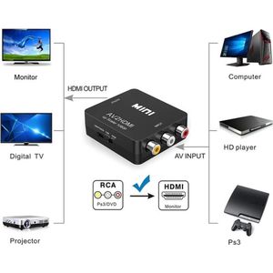 AV2 naar HDMI adapter - TULP naar HDMI Adapter - Composiet RCA To HDMI Audio Video Kabel - zwart