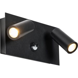QAZQA simon - Moderne LED Wandlamp met Bewegingsmelder | Bewegingssensor | sensor voor buiten - 2 lichts - D 9.1 cm - Zwart - Buitenverlichting