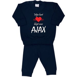 La Petite Couronne Pyjama 2-Delig ""Mijn hart klopt voor AJAX"" Unisex Katoen Zwart/wit/rood/wit Maat 104/110