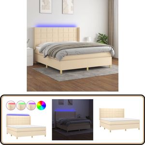 vidaXL Boxspring met matras en LED - Creme - 180x200 cm Boxspring - Led Boxspring - Pocketvering - Creme Boxspring - Boxspring Frame