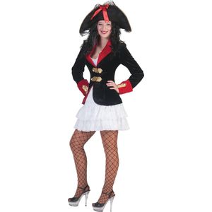 Funny Fashion - Piraat & Viking Kostuum - Piraat Stylo Star Jurk Vrouw - Rood, Zwart - Maat 44-46 - Carnavalskleding - Verkleedkleding