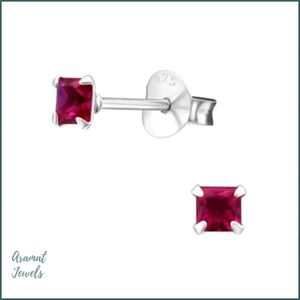 Aramat jewels ® - Zilveren zirkonia oorbellen vierkant robijn rood 3mm