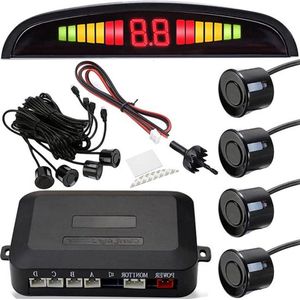 Car Reverse Alarm Parking Aid with 4 Sensors - LED Displays - Range up to 2 m - Acoustic Warning - Universal Parking Sensor System - Parking Assist
