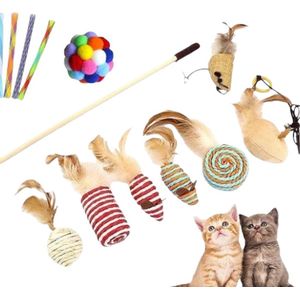 Luxe Kattenspeeltjes Set - 12 Speeltjes - Interactieve Kattenhengel, Kattenspeelgoed & Speelmuisjes - Kitten Speeltjes
