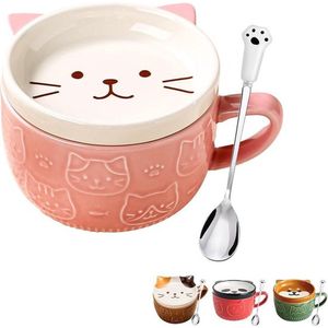 Cadeaus voor vrouwen Haar schattige Kawaii roze kat koffiemokken met deksels, kerstverjaardagscadeaus voor meisjes, vriend, kinderen, mannen, vrouw, moeder, oma, leraar, nieuwigheid dierlijke koffie