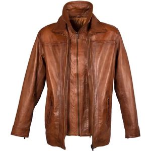 Cognac heren leren jas met afneembare kraag - Roos - 52