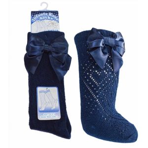 Soft Touch - Ajour Kniekousen met Strik - Navy - Maat 3-6 mnd