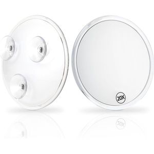 Make-up Spiegel - 20x Vergroting - met Zuignap - Vergroot Spiegel - 150MM - Rond - Draagbare reismake-up voor vrouwen - badkamerdouchespiegel - Voor gedetailleerde make-up en huidverzorging van dichtbij - Wit