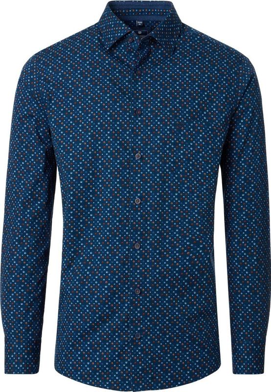 Redmond - Heren overhemd - Lange mouw - Blauw - Print - Comfort fit - Maat M
