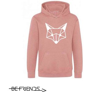 Be Friends Hoodie - Vos hoofd - Kinderen - Roos - Maat 7-8 jaar