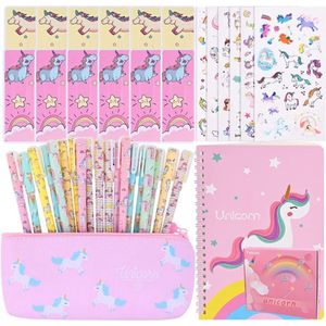 Unicorn Tekenset - 40 stuks Schrijfwaren, Geschenkset met Bladwijzer, 3D-stickers, Gelstiften, Doosje, Eenhoorn notitieboeken, Pennen, Cadeautjes, voor meisjes vanaf 5 jaar