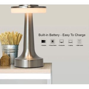 Bolt Electronics® - Tafellamp - Oplaadbaar en dimbaar - Slaapkamer - Zilver