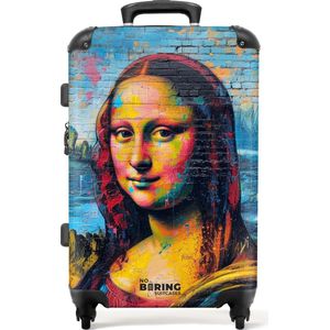NoBoringSuitcases.com® - Koffer groot - Rolkoffer lichtgewicht - Kleurrijke Mona Lisa in graffiti stijl - Reiskoffer met 4 wielen - Grote trolley XL - 20 kg bagage