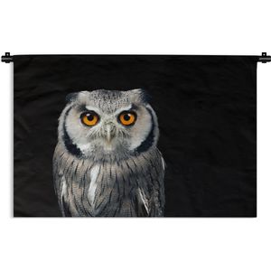 Wandkleed - Wanddoek - Uil - Vogel - Oranje - Zwart - 60x40 cm - Wandtapijt