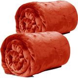 Plaids/dekens - fleece - 2 stuks - rood/oranje - polyester - 130 x 180 cm