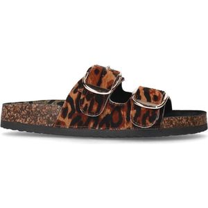 Sacha - Dames - Leren slippers met luipaardprint - Maat 40
