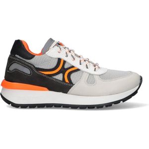 Braqeez 423272-581 Jongens Lage Sneakers - Grijs/Zwart/Oranje - Leer - Veters