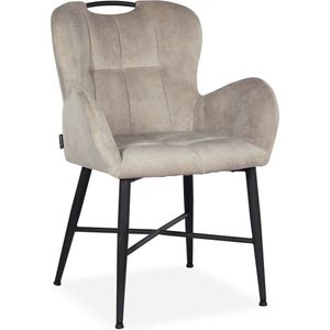 Armstoel Quint - Velvet Adore Linen - Eetkamerstoel met armleuning - - Naturel - - Eettafelstoel - Keukenstoel - Eetstoel - Stoel eetkamer