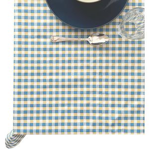 BINK Bedding Tafelkleed - Tafelzeil BB Ruit Blauw Geel - Acryl gecoat Katoen 145 x 500 cm - afneembaar - wasbaar - feest - feestdecoratie - kinderfeestje - verjaardag - buiten eten