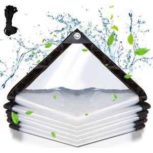 Afdekzeil Transparant - 200 x 400 cm - Waterdicht Beschermhoes - 110 g/㎡ - Met Ogen en Touw - Afdekhoes - Waterdicht Zeil - voor afdekking van de tuinmeubels - Zwembad/Tuinmeubelen/Voertuig/Fietsen/Zandbak - Bouwzeil