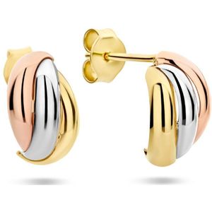YO&NO - Oorbellen Dames - Stekeroorringen tri-color - Sieraden Vrouw - 14 K - Goud