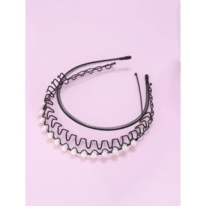 Haarband/ Zwart Diadeem/ Metaal /Parel Decor hoofdband/ 3 Stuks.