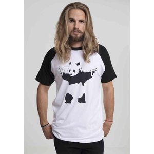 Merchcode - Banksy Panda Raglan Heren T-shirt - M - Wit/Zwart
