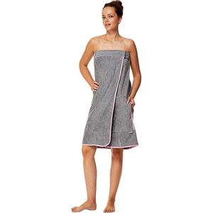 Sowel® Saunakilt voor dames, 100% biologisch katoen, saunahanddoek met klittenbandsluiting en elastiek, saunahanddoek knielang, 80 x 130 cm, grijs/roze