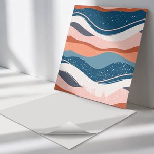 Wallfluent Vinyl Wandpaneel - Golven in abstracte patronen PVC Muurpaneel - 50 cm x 50 cm - Blauw PVC wandpaneel - 4 stuks - Vierkant Wandbekleding Vinyl - Patroon Wandpaneel - Zelfklevende Wandbekleding - Wandpaneel Keuken en Badkamer