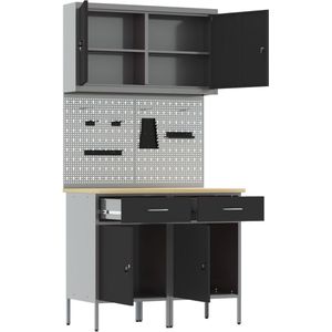 vidaXL - 5-delige - Werkkast - en - Pegboard - Set - Zwart - MDF - en - Metaal