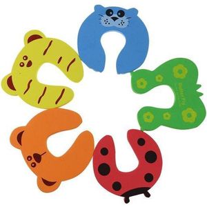 Set van 4 deurstoppers van foam - Veiligheids deurstopper kind / baby - Klem bescherming voor deuren en ramen - multicolour dieren - KELERINO.