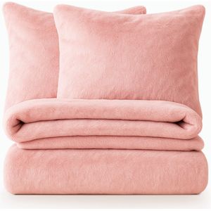 Decoware® Teddy fleece dekbedovertrek - Roze - 240x220 + 2st 60x70 cm