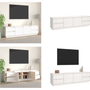vidaXL Tv-meubel 176x37x47-5 cm massief grenenhout wit - Tv-kast - Tv-kasten - Tv-meubel - Tv-meubel Met LED-verlichting