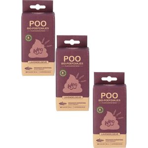 Adori Poo Bio-Poepzakjes - Hondenpoepzakjes - 3 x 22x32 cm 60 stuks Lavendelgeur