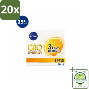 20 x NIVEA - Q10 Energie Dagcrème - Anti-Rimpel Crème - Normale & vermoeide huid - SPF 15 - Met Vitamine C & Q10 - 50 ml - Grootverpakking - Nivea Q10 - Anti-rimpel Crème - Dagcrème - Vitamine C - Q10