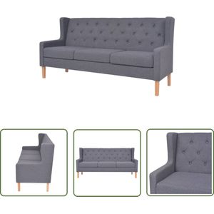 The Living Store Driezitsbank stof grijs - Drie Persoonsbank - Sofa - Banks Kopen - Lounge Meubels - Salonmeubilair