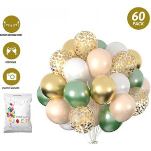 FeestmetJoep® 60 stuks ballonnen Goud, Groen & Beige – Verjaardag Versiering
