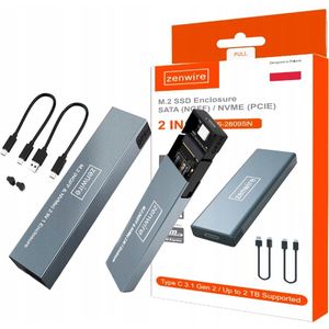 Zenwire - BS-2809SN - M.2 SSD Behuizing - USB-C 3.1 Gen2 - Aluminium - 10Gbps