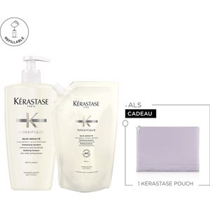 Kérastase Densifique Refill Voordeelverpakking + Cadeau - Navulbare Shampoo 500ml & Navulling 500ml + Flatpouch Cadeau - Voor Meer Haar Volume & Densiteit