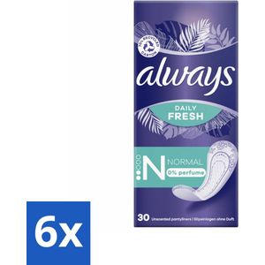 Always Daily Fresh - Inlegkruisjes - Normaal - Ongeparfumeerd - 30 Inlegkruisjes - Voordeelverpakking - 6 stuks