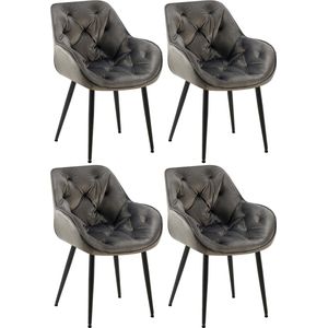 CLP Tanna Set van 4 eetkamerstoelen - Met armleuning - Fluweel - Velvet - antraciet