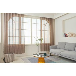 Maroyathome - BIBIANA - Vitrage met plooiband - kant en klaar - DONKER TAUPE - 200 x 180 cm - 200 cm breed en 180 cm hoog/lang - inclusief loodveter en schelphaakjes